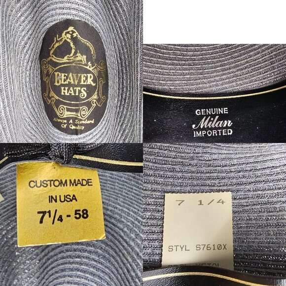 Floppy Panama Hat Size 7 1/4 Custom Made Gray Black Band Beaver Hats Vintage USA - Picture 11 of 12